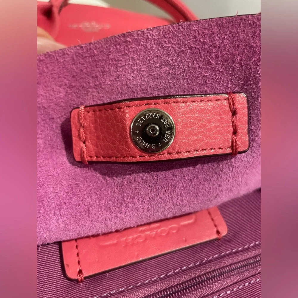 Coach Derby Tote F58660 Strawberry Red Pebbled Leather Large Shoulder Bag - Picture 6 of 14